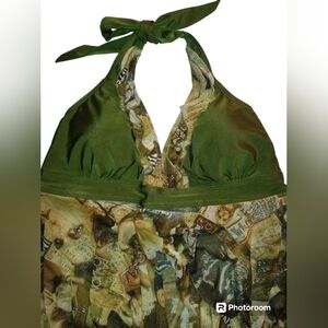 Asymmetrical Army Green swim dress 2XL (really a small)